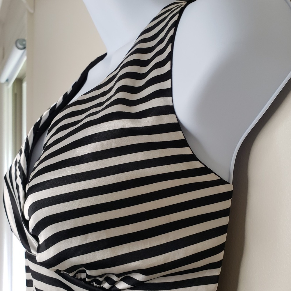 Vtg Preppy Y2K Babydoll Halter Dress Satin Polkadot Stripe Retro Graphic Sz M - Picture 4 of 16